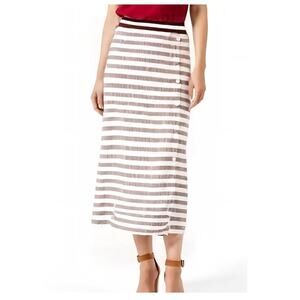J. Jill Love Linen Striped A-Line Side Button Midi Skirt, Size MP